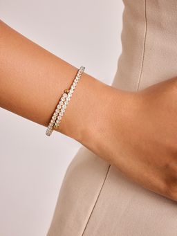 ELRA - 18K Gold Plated Crystal Cuff Bracelet Stainless Steel Waterproof & Anti-Tarnish