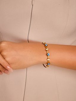 ELRA - 18K Gold Plated Evil Eye Bangle Bracelet Stainless Steel Waterproof & Anti-Tarnish