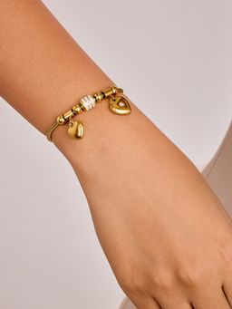 ELRA - 18K Gold Plated Heart Charm Bracelet Stainless Steel Waterproof & Anti-Tarnish