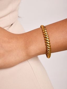 ELRA - 18K Gold Plated Sculpted Cuff Bracelet Stainless Steel Waterproof & Anti-Tarnish