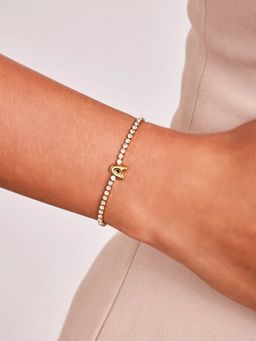 ELRA - 18K Gold Plated Crystal Alphabet Bracelet Stainless Steel Waterproof & Anti-Tarnish