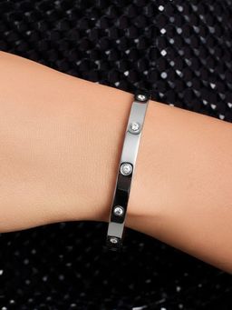 ELRA - Rhodium Plated Crystal Orbit Bangle Stainless Steel Waterproof & Anti-Tarnish