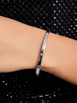 ELRA - Rhodium Plated Slim Crystal Bangle Stainless Steel Waterproof & Anti-Tarnish