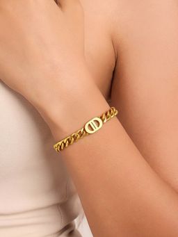 ELRA - 18K Gold Plated Cuban Plate Bracelet Stainless Steel Waterproof & Anti-Tarnish
