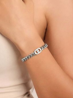 ELRA - Rhodium Plated Cuban Plate Bracelet Stainless Steel Waterproof & Anti-Tarnish