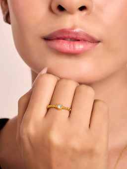 ELRA - 18K Gold Plated Bubble Bead Shine Ring Stainless Steel Waterproof & Anti-Tarnish