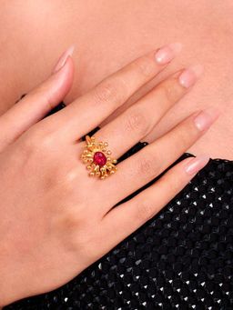 ELRA - 18K Gold Plated Ruby Ring Stainless Steel Waterproof & Anti-Tarnish