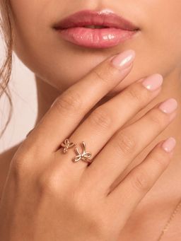 ELRA - 18K Gold Plated Ribbon Kiss Ring Stainless Steel Waterproof & Anti-Tarnish