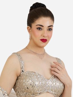 Zaveri Pearls - Rose Gold Tone Diamonds Contemporary Necklace & Earring Set