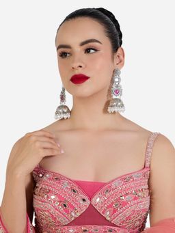 Zaveri Pearls - Pink Stones Beads Oxidised Antique Plating Jhumka Earring