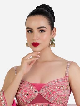 Zaveri Pearls - Green Stones Beads Embellished South Style Jhumka Earring