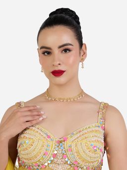 Zaveri Pearls - Gold Tone Dangling Pearls Embellish Necklace & Earring Set