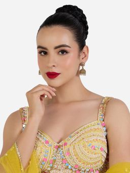 Zaveri Pearls - Pink Green Stones & Dangling Beads Embellish Jhumka Earring