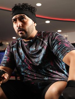 Instafab Plus - Men Midnight Black Abstract Activewear T-Shirt