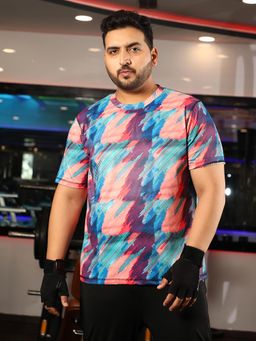 Instafab Plus - Men Multicolour Vertical Abstract Activewear T-Shirt