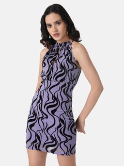 Kazo - Purple Halter Neck Mini Dress