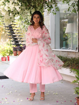 Bud & Tulip - Pink Sundari Anarkali Kurta Pant and Dupatta (Set of 3)