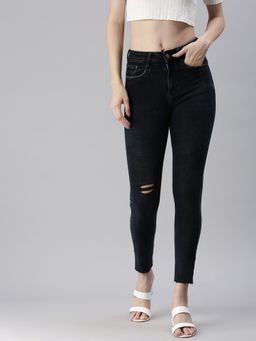 SHOWOFF - Women's Mildly Distressed Charcoal Slim Fit Denim Jeans