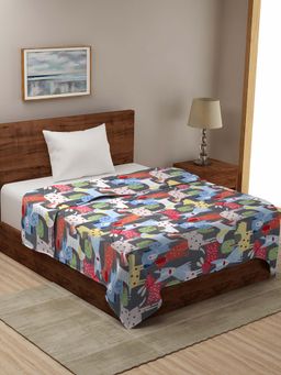 HOSTA HOMES - 210 Gsm Microfibre Filled Cartoon Geometric Reversible Comforter - Grey