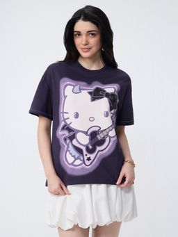 The Souled Store - Official Hello Kitty: Gothic Rockstar Womens Oversized T-Shirt