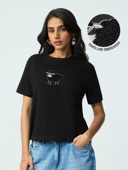 The Souled Store - Casual Classics: Black Sheep Womens Relaxed Fit T-Shirt