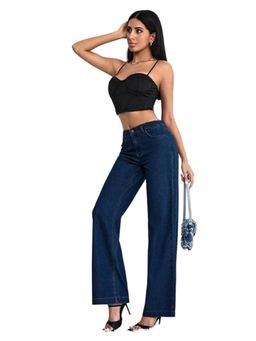 Angelfab - Womens Blue Solid Denim Jeans