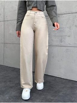 Angelfab - Womens Beige Solid Denim Jeans