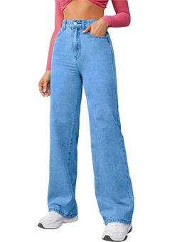 Angelfab - Womens Blue Solid Denim Jeans