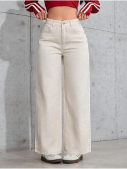 Angelfab - Womens Cream Solid Denim Jeans
