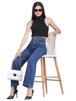 Angelfab - Womens Blue Solid Denim Jeans