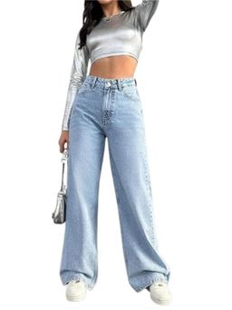 Angelfab - Womens Blue Solid Denim Jeans