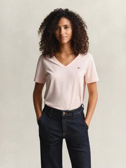 GANT - Womens Pink Regular Fit V-Neck T-Shirt