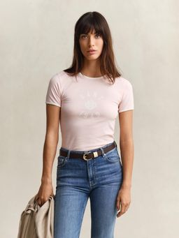 GANT - Womens Pink Logo Slim Fit Crew Neck T-Shirt
