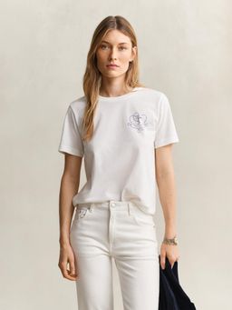 GANT - Womens White Embroidered Crew Neck T-Shirt
