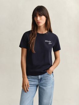 GANT - Womens Navy Blue Logo Crew Neck T-Shirt