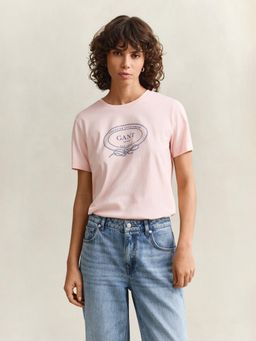 GANT - Womens Pink Logo Crew Neck T-Shirt