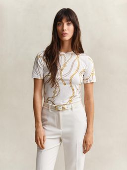 GANT - Womens White Printed Slim Fit Crew Neck T-Shirt