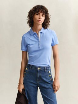 GANT - Womens Blue Slim Fit Pique Polo T-Shirt