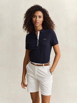 GANT - Womens Navy Blue Slim Fit Pique Polo T-Shirt