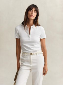 GANT - Womens White Slim Fit Pique Polo T-Shirt