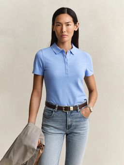 GANT - Womens Blue Slim Fit Pique Polo T-Shirt