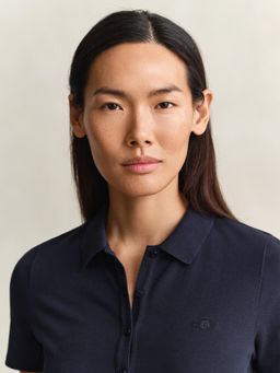 GANT - Womens Navy Blue Slim Fit Pique Polo T-Shirt