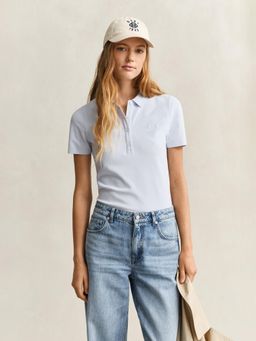 GANT - Womens Light Blue Slim Fit Pique Polo T-Shirt