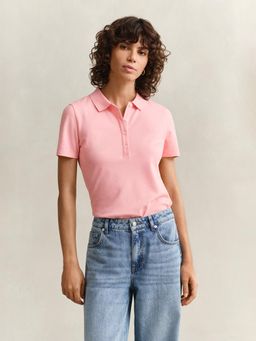 GANT - Womens Pink Slim Fit Pique Polo T-Shirt