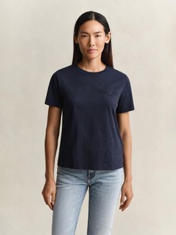 GANT - Womens Navy Blue Regular Fit Tonal Shield T-Shirt