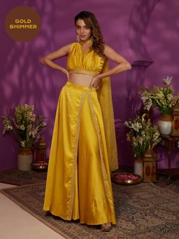 Gajra Gang - Neemrana Yellow Gathered Crop Top and Skirt (Set of 3)