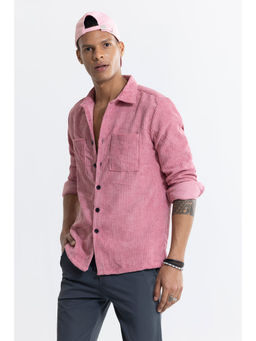 Snitch - Pink Textured Full Sleeves Relaxed Casual Shirt