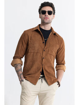Snitch - Brown Textured Full Sleeves Relaxed Casual Shirt