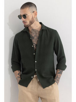 Snitch - Dark Green Self-Design Full Sleeves Slim Casual Shirt