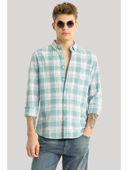 Snitch - Turquoise Checks Full Sleeves Slim Casual Shirt